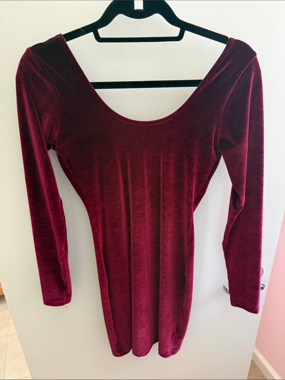 American Apparel Burgundy Velvet Long Sleeve Scoop Neck Top